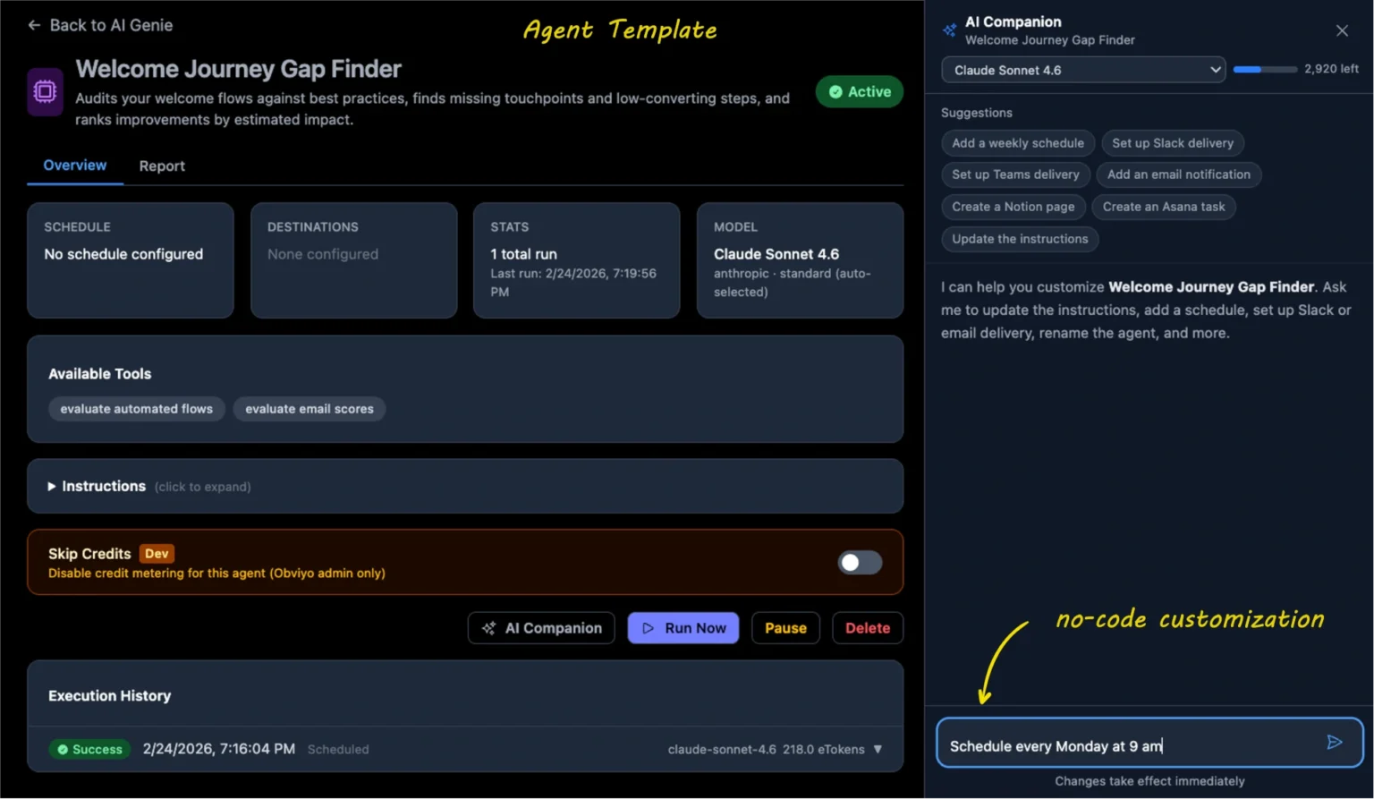 AI Genie agent template interface
